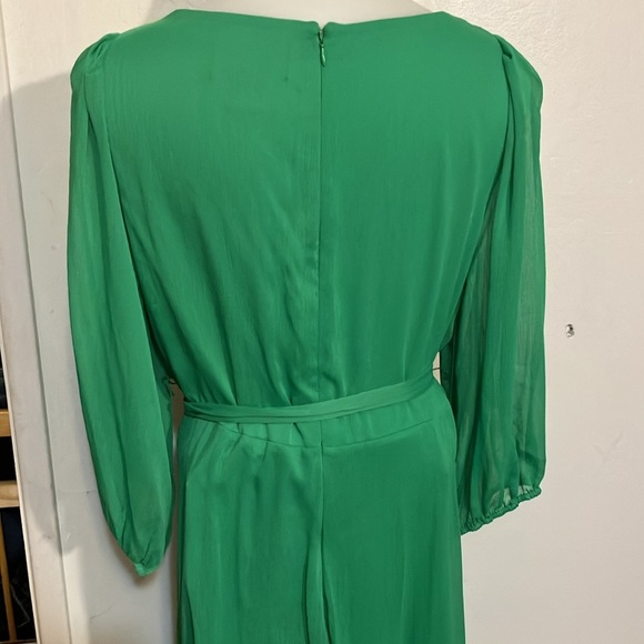 DKNY surplice bodice mock wrap dress with sheer sleeves 12 layered crepe - Picture 11 of 15